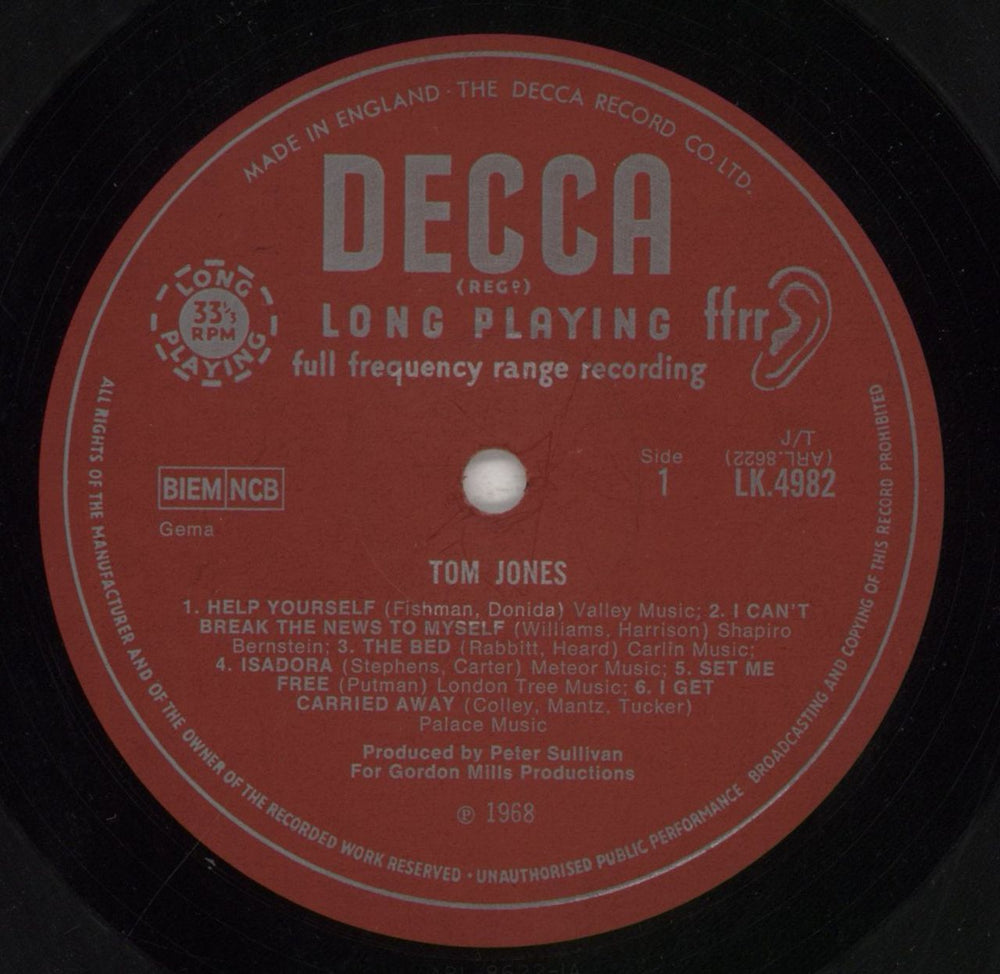 Tom Jones Help Yourself UK vinyl LP album (LP record) TJOLPHE211441