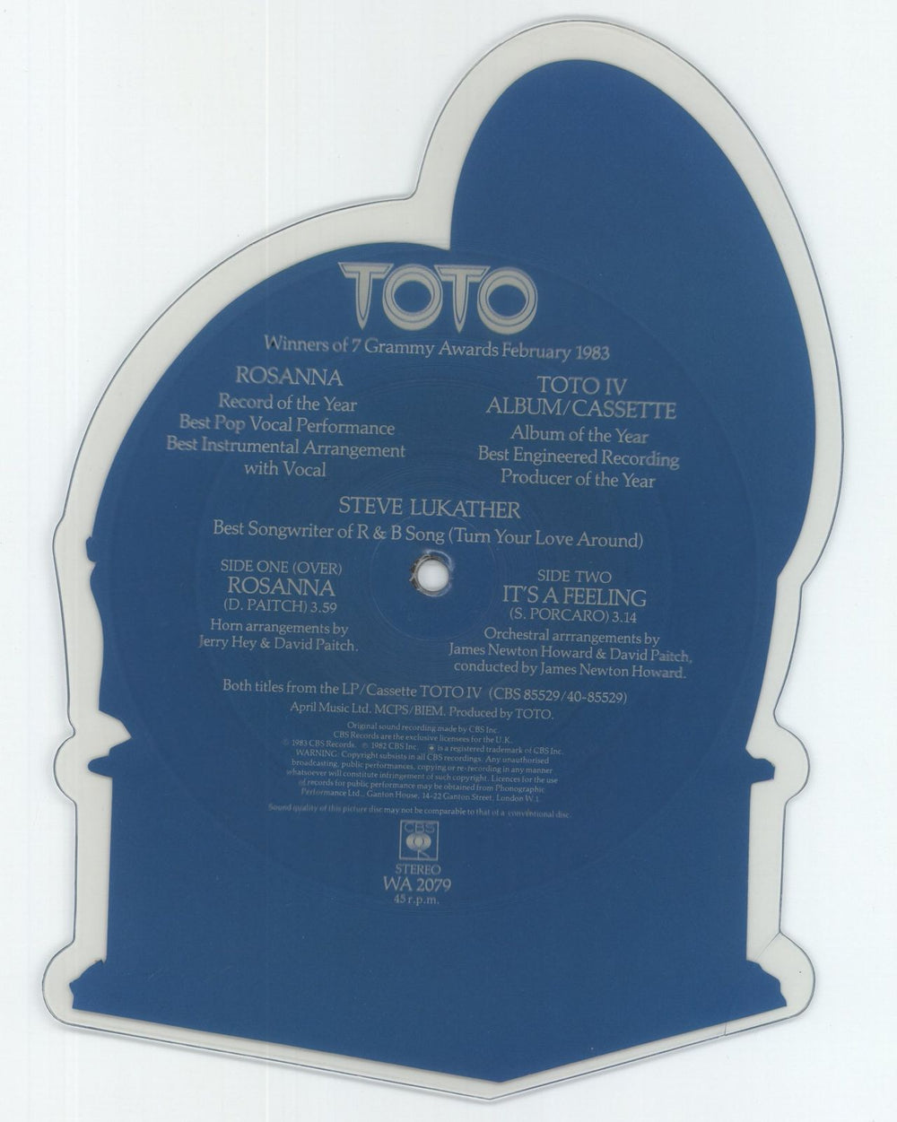 Toto Rosanna - Stickered PVC UK shaped picture disc (picture disc vinyl record)