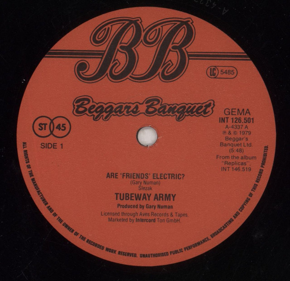 Tubeway Army Are 'Friends' Electric? - EX German 12" vinyl single (12 inch record / Maxi-single) TUB12AR788115