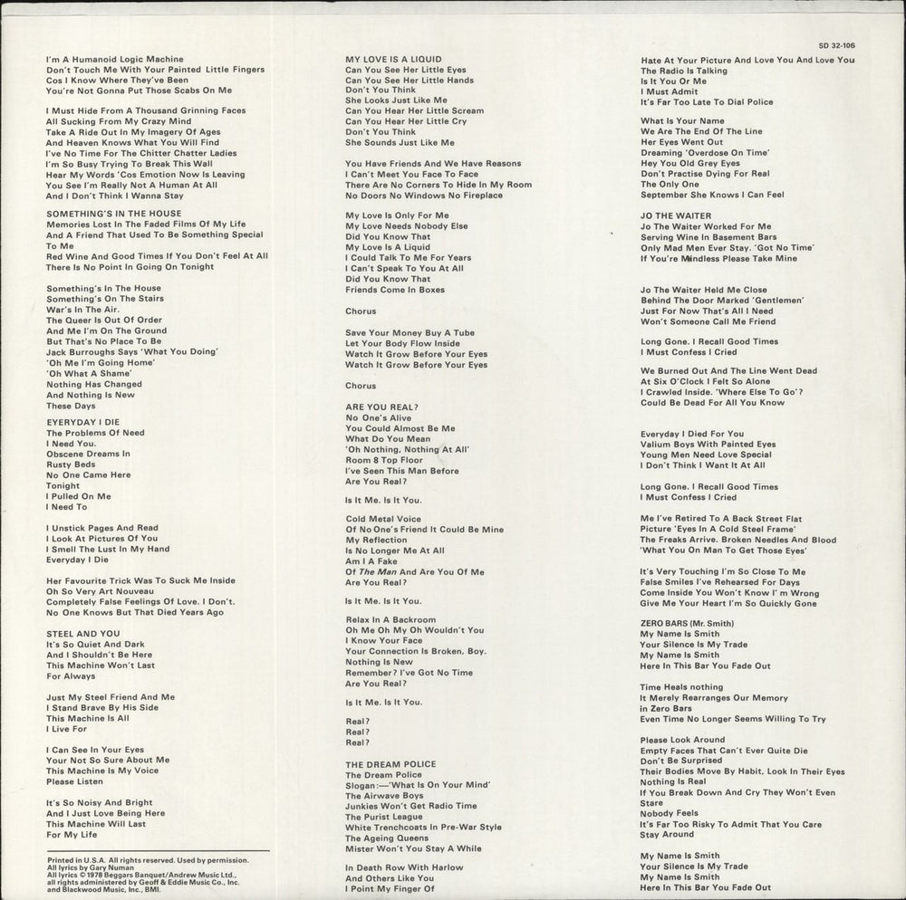 Tubeway Army First Album US Promo vinyl LP album (LP record) 1978