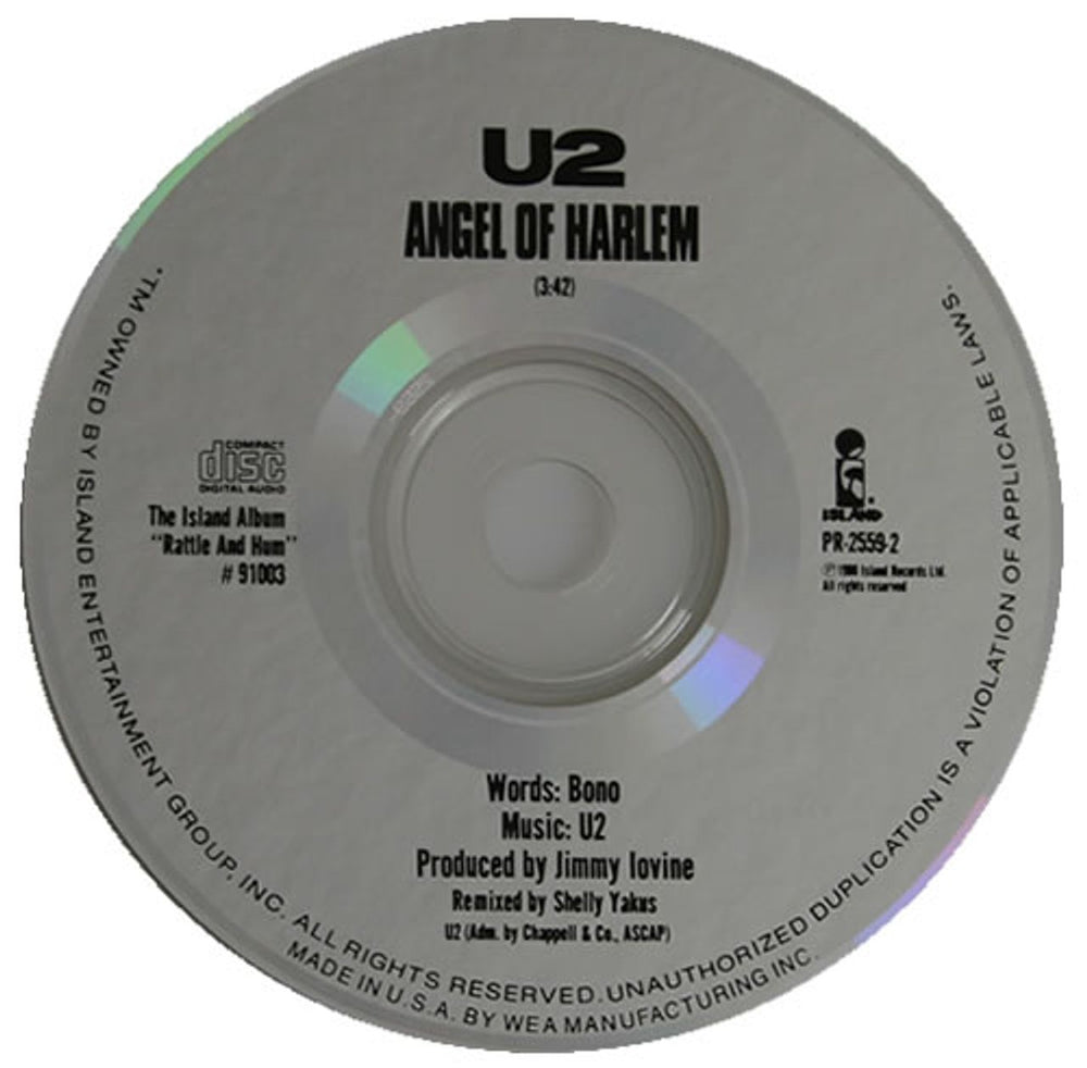 U2 Angel Of Harlem US Promo CD single (CD5 / 5") PR-2559-2