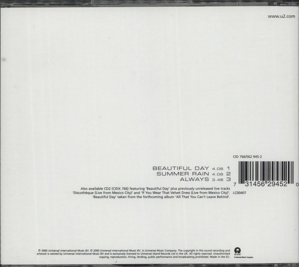 U2 Beautiful Day CD 1 & 2 UK 2-CD single set (Double CD single) 731456294629