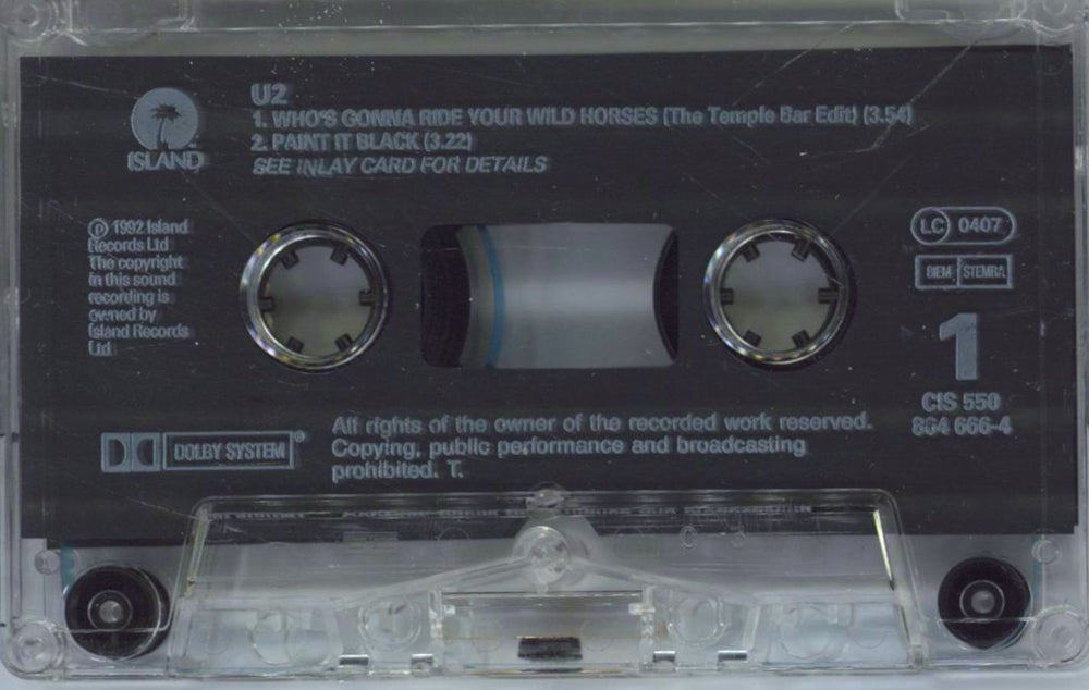 U2 Who's Gonna Ride Your Wild Horses UK cassette single U-2CSWH65360