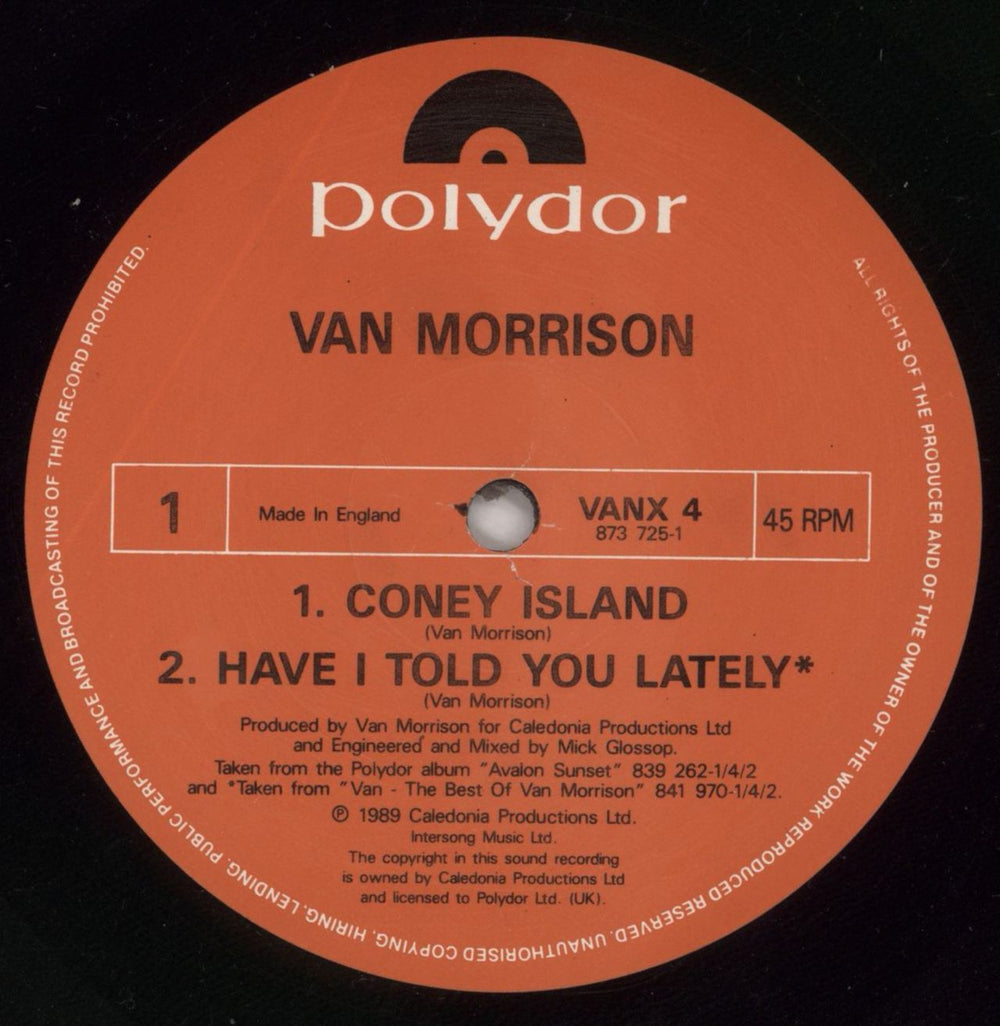 Van Morrison Coney Island UK 12" vinyl single (12 inch record / Maxi-single) VMO12CO57864