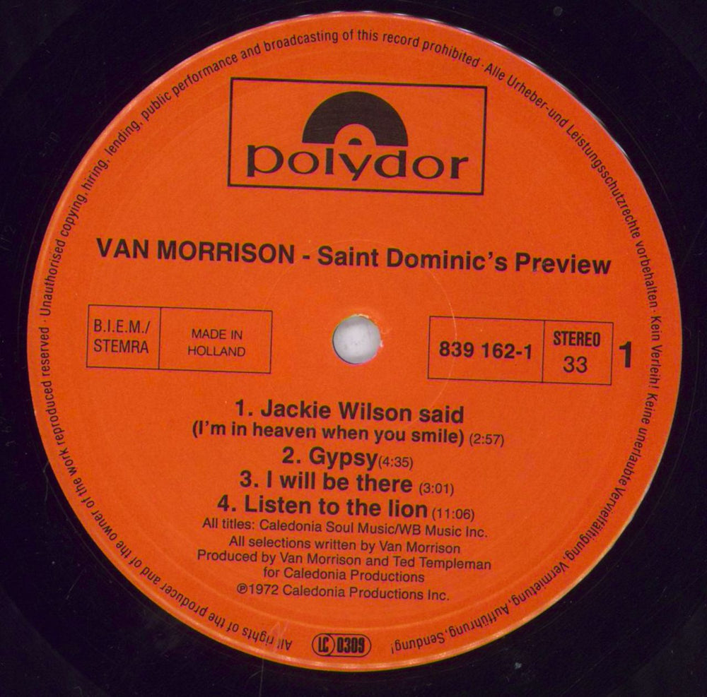 Van Morrison Saint Dominic's Preview Dutch vinyl LP album (LP record) VMOLPSA830774