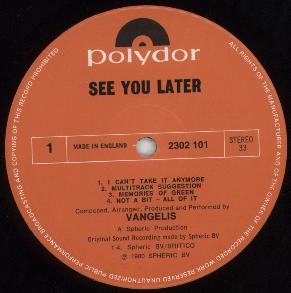 Vangelis See You Later UK vinyl LP album (LP record) VGELPSE453556