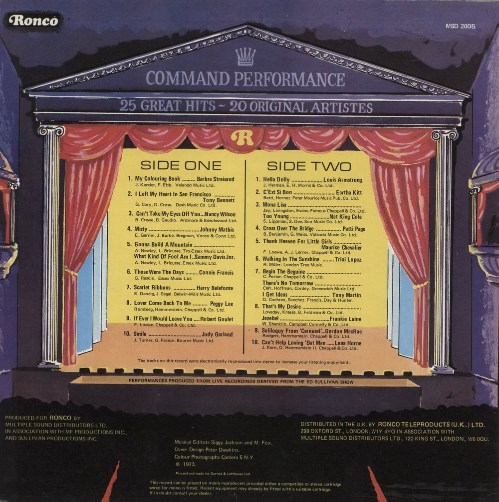 Various Artists Command Performance 20 Great Hits- 20 Original Artistes UK vinyl LP album (LP record)