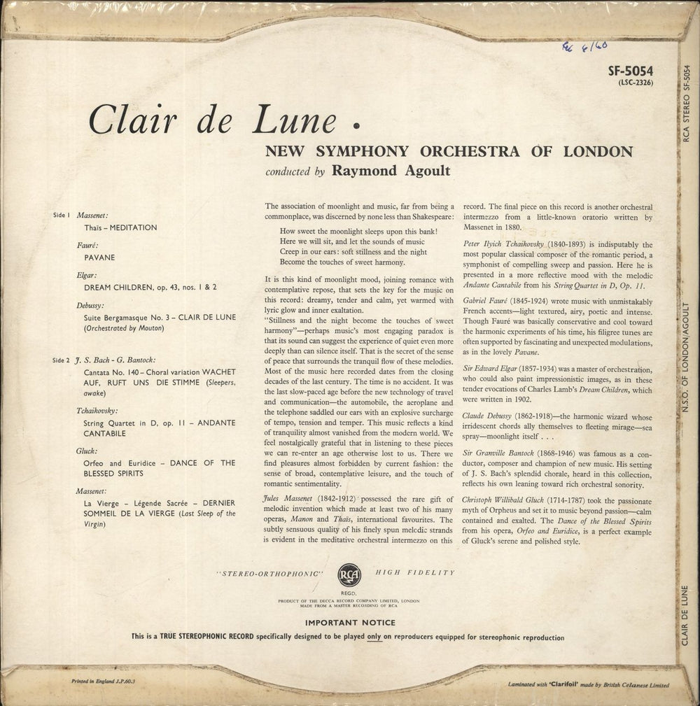 Various-Classical & Orchestral Clair De Lune UK vinyl LP album (LP record)