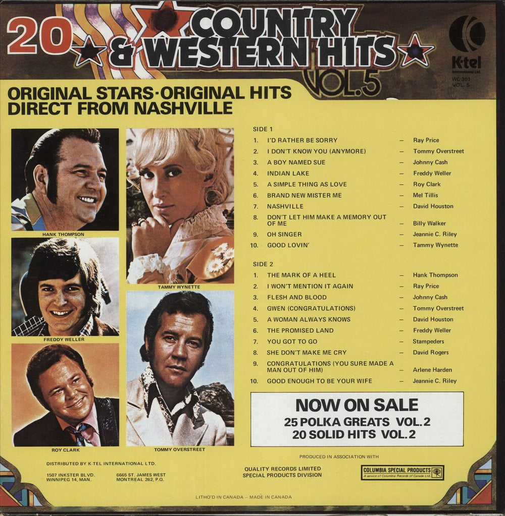 Various-Country 20 Country & Western Hits Vol.5 Canadian vinyl LP album (LP record)
