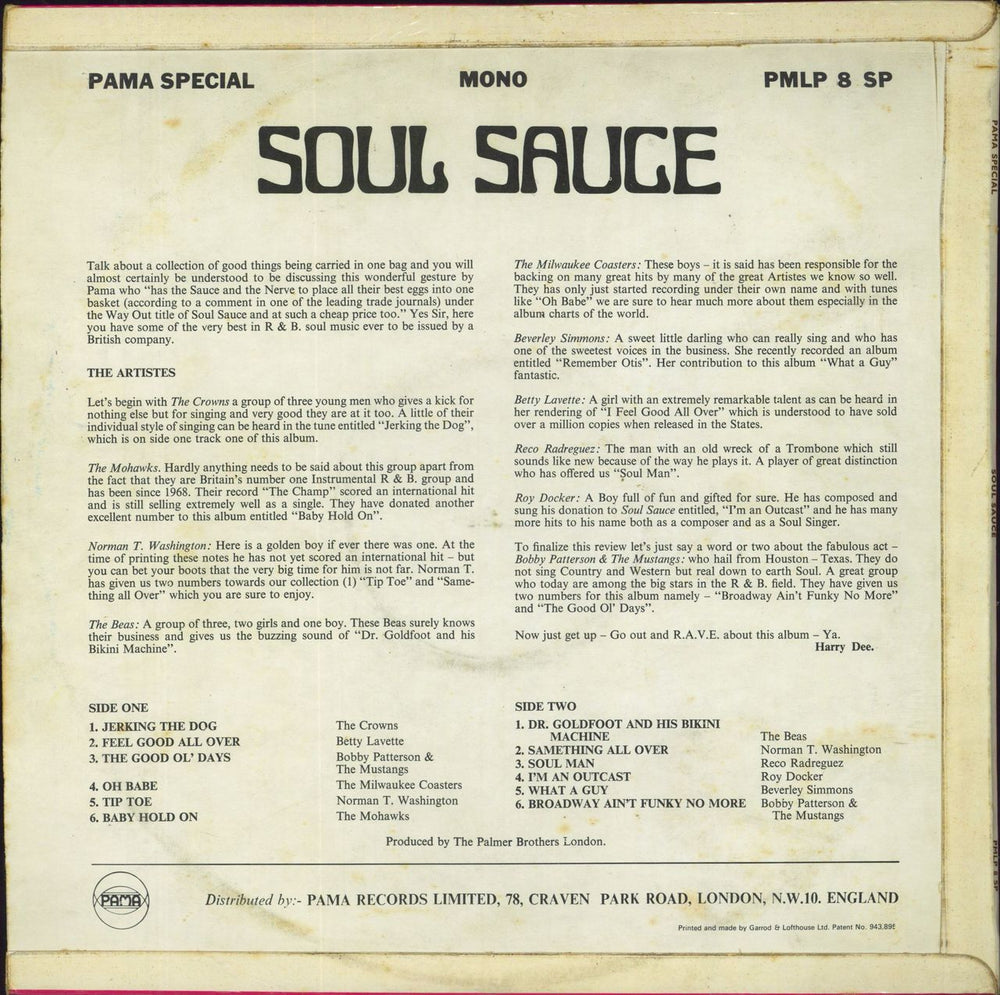 Various-Soul & Funk Soul Sauce UK vinyl LP album (LP record)