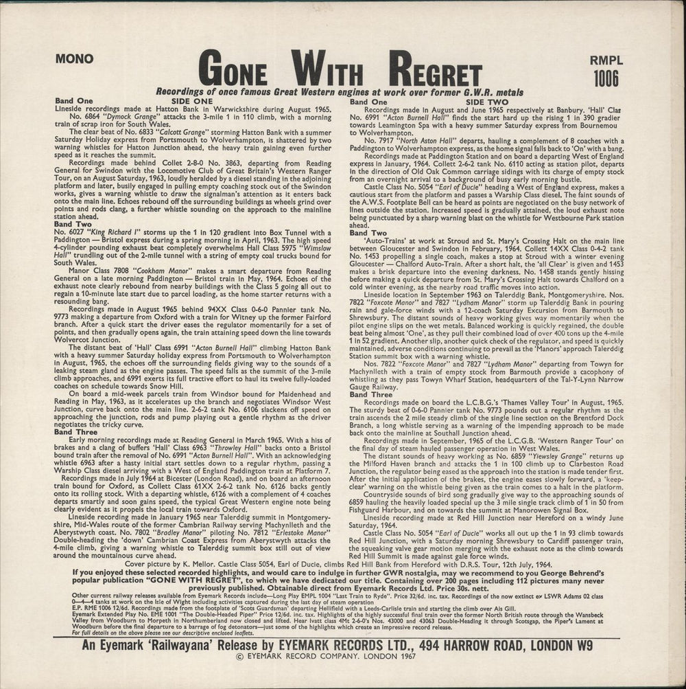 Various-Trains Gone With Regret UK vinyl LP album (LP record)