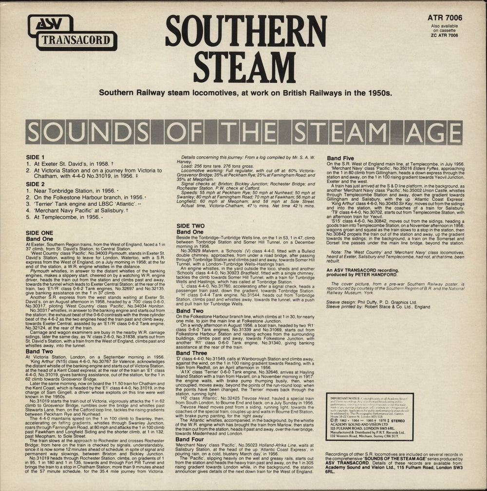Various-Trains Southern Steam UK vinyl LP album (LP record)