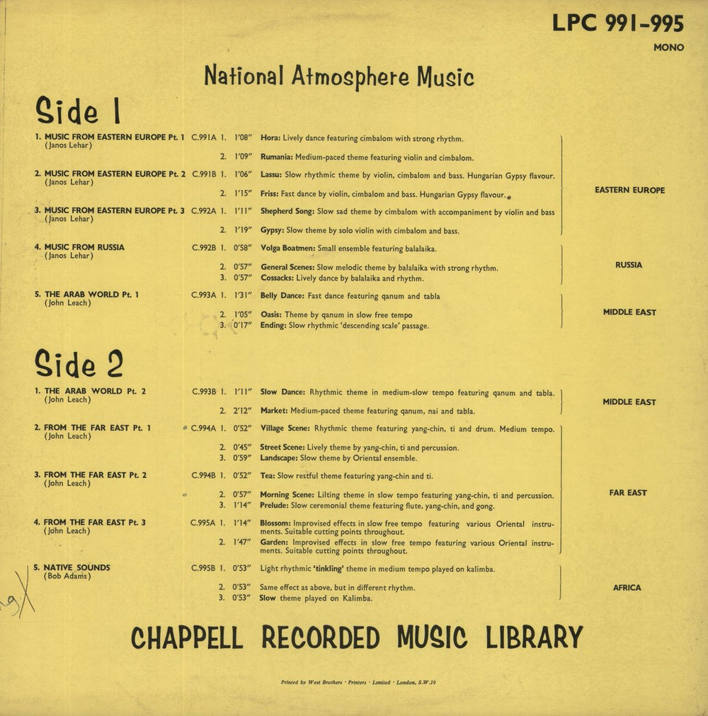 Various-World Music National Atmosphere Music UK vinyl LP album (LP record)