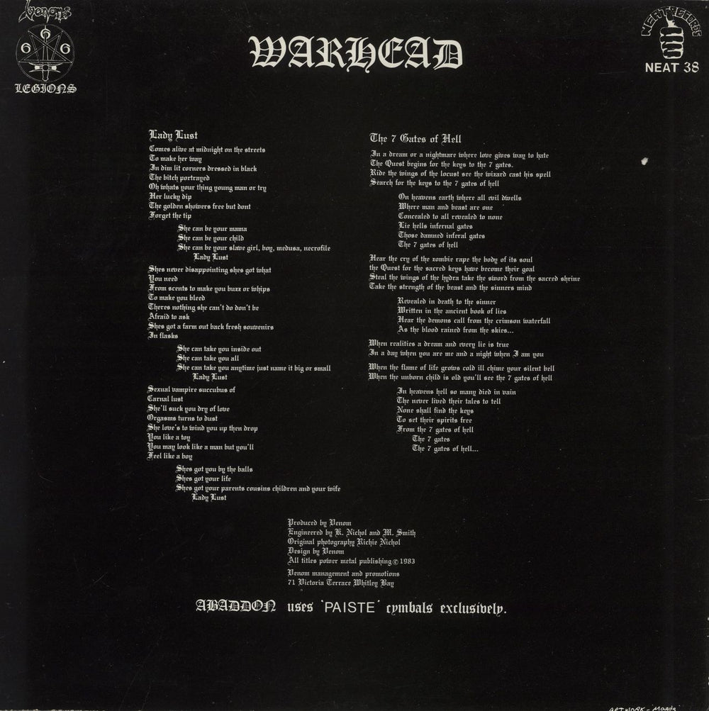 Venom Warhead UK 12" vinyl single (12 inch record / Maxi-single)