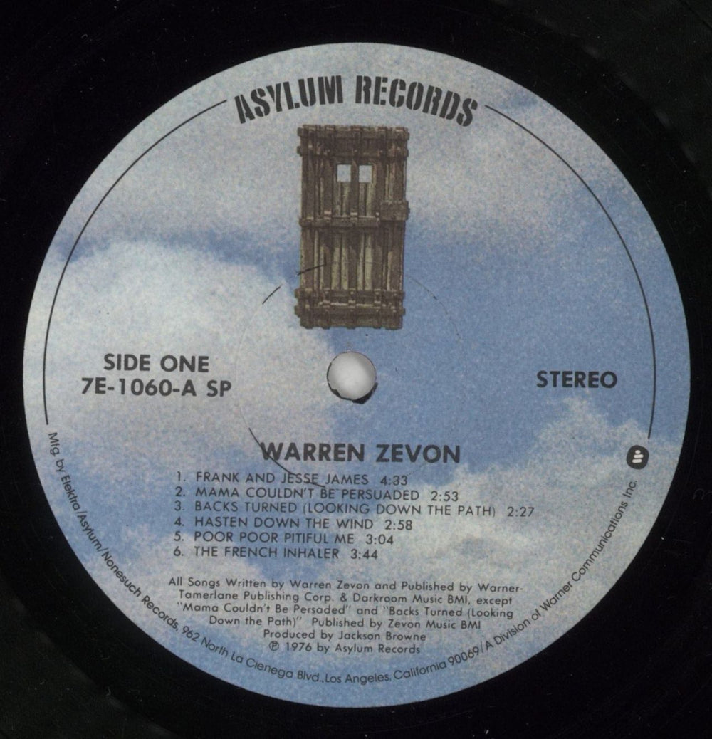 Warren Zevon Warren Zevon US vinyl LP album (LP record) WZVLPWA707611