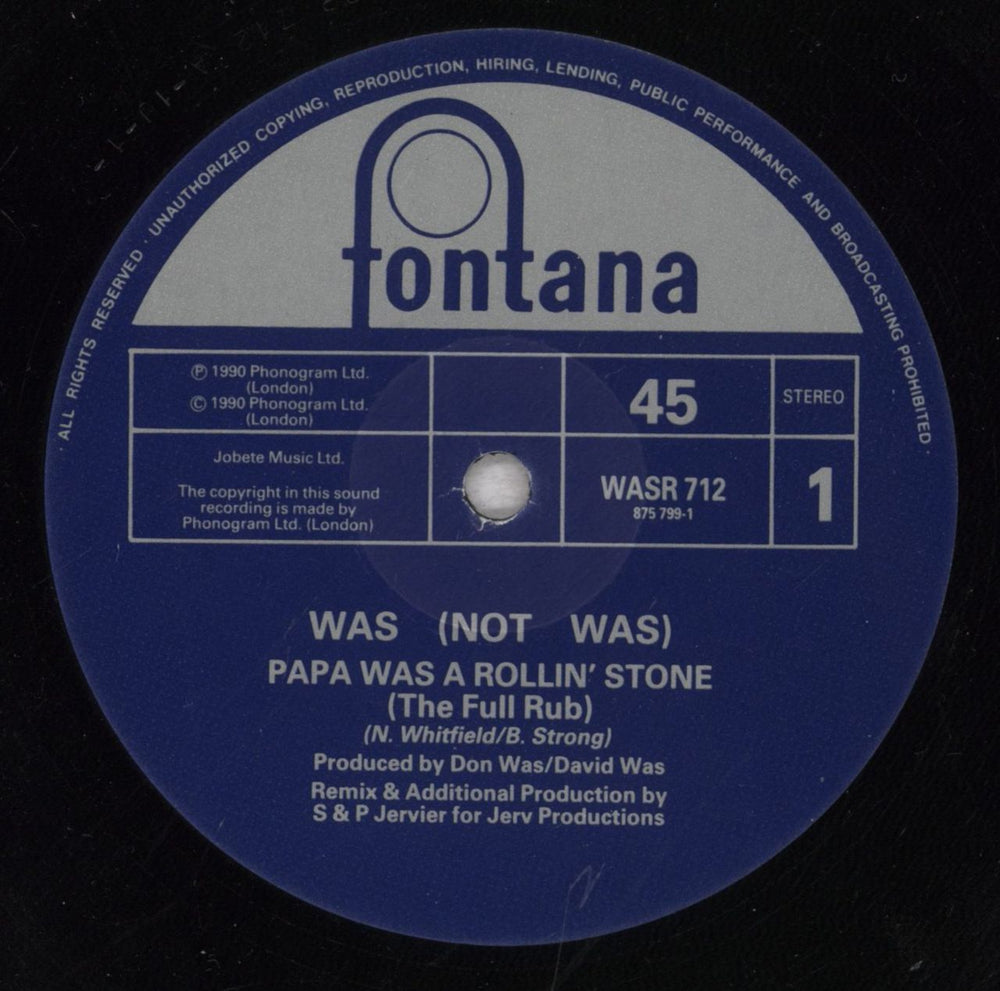 Was (Not Was) Papa Was A Rolling Stone - Remix UK 12" vinyl single (12 inch record / Maxi-single) WNW12PA847387