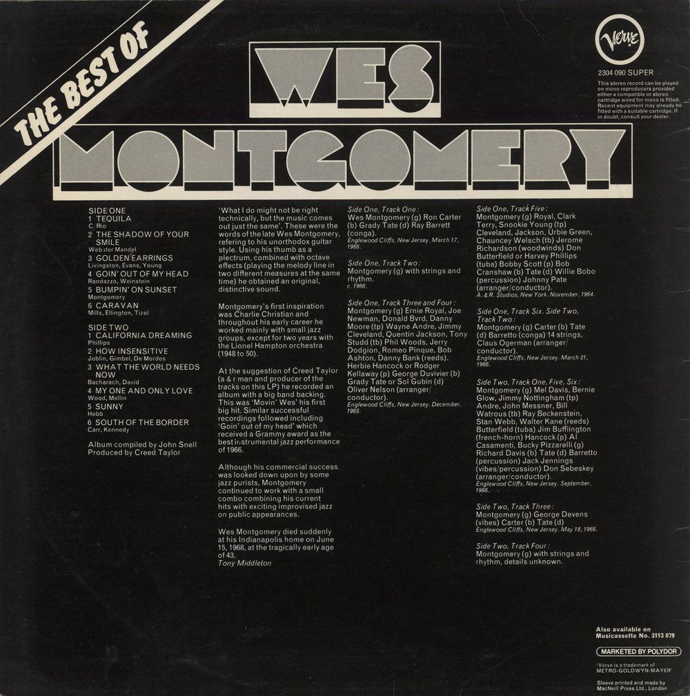 Wes Montgomery The Best Of UK vinyl LP album (LP record)