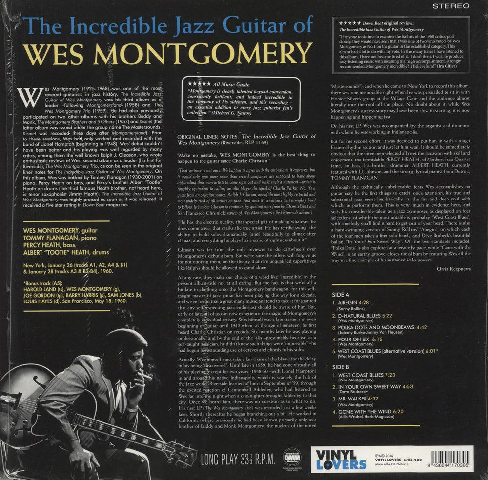 Wes Montgomery The Incredible Jazz Guitar Of Wes Montgomery - 180gm UK vinyl LP album (LP record) 84365441703058436544170305