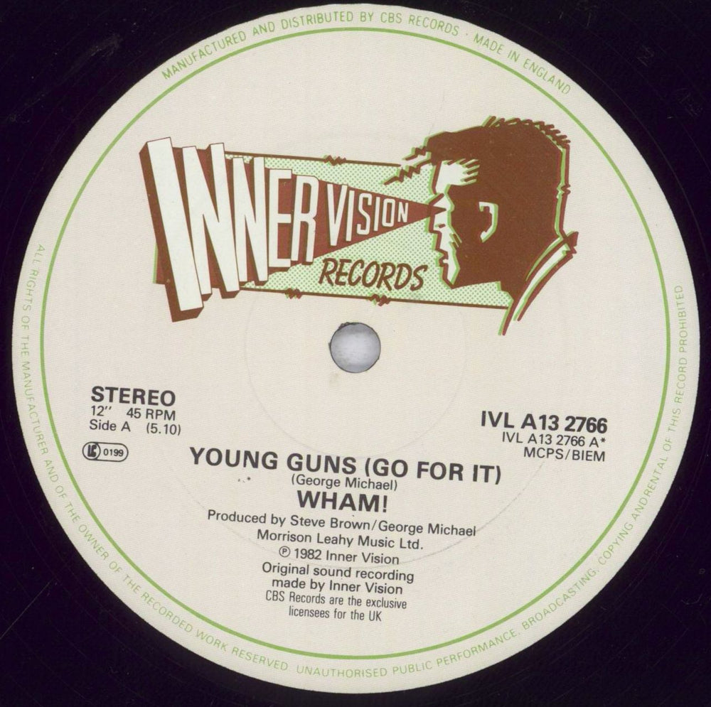 Wham Young Guns - Black Die-Cut Sleeve UK 12" vinyl single (12 inch record / Maxi-single) IVLA132766