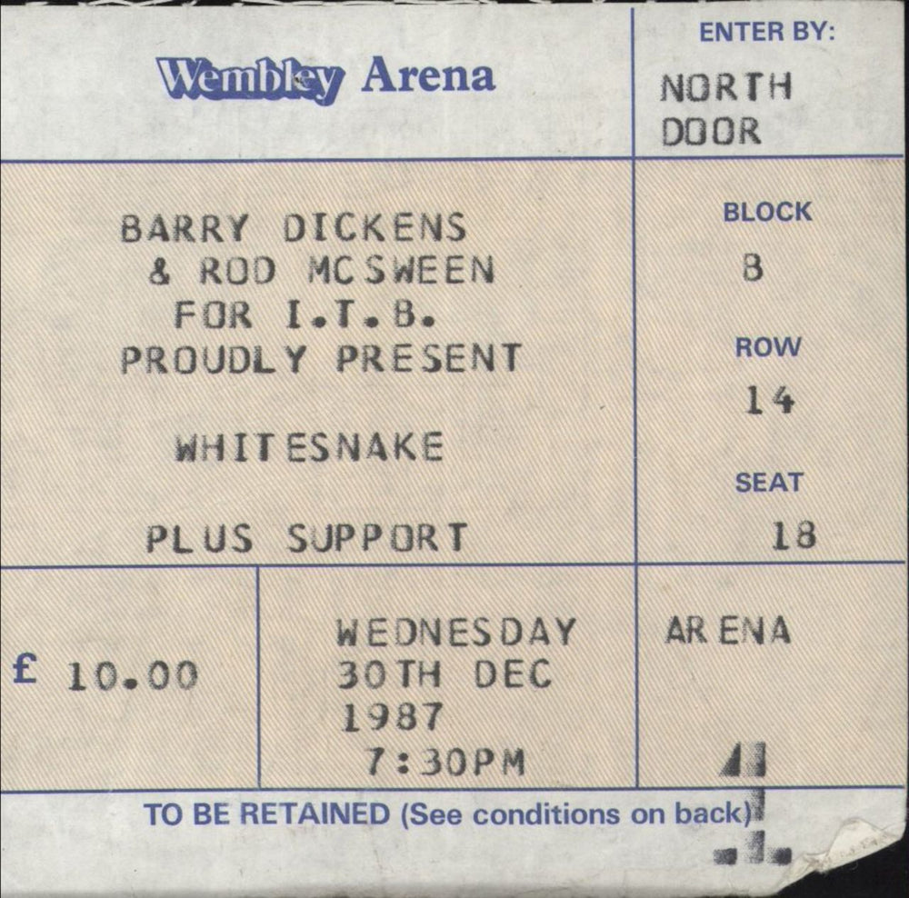 Whitesnake '87-'88 Tour + Ticket Stub UK tour programme WHITRTO480106