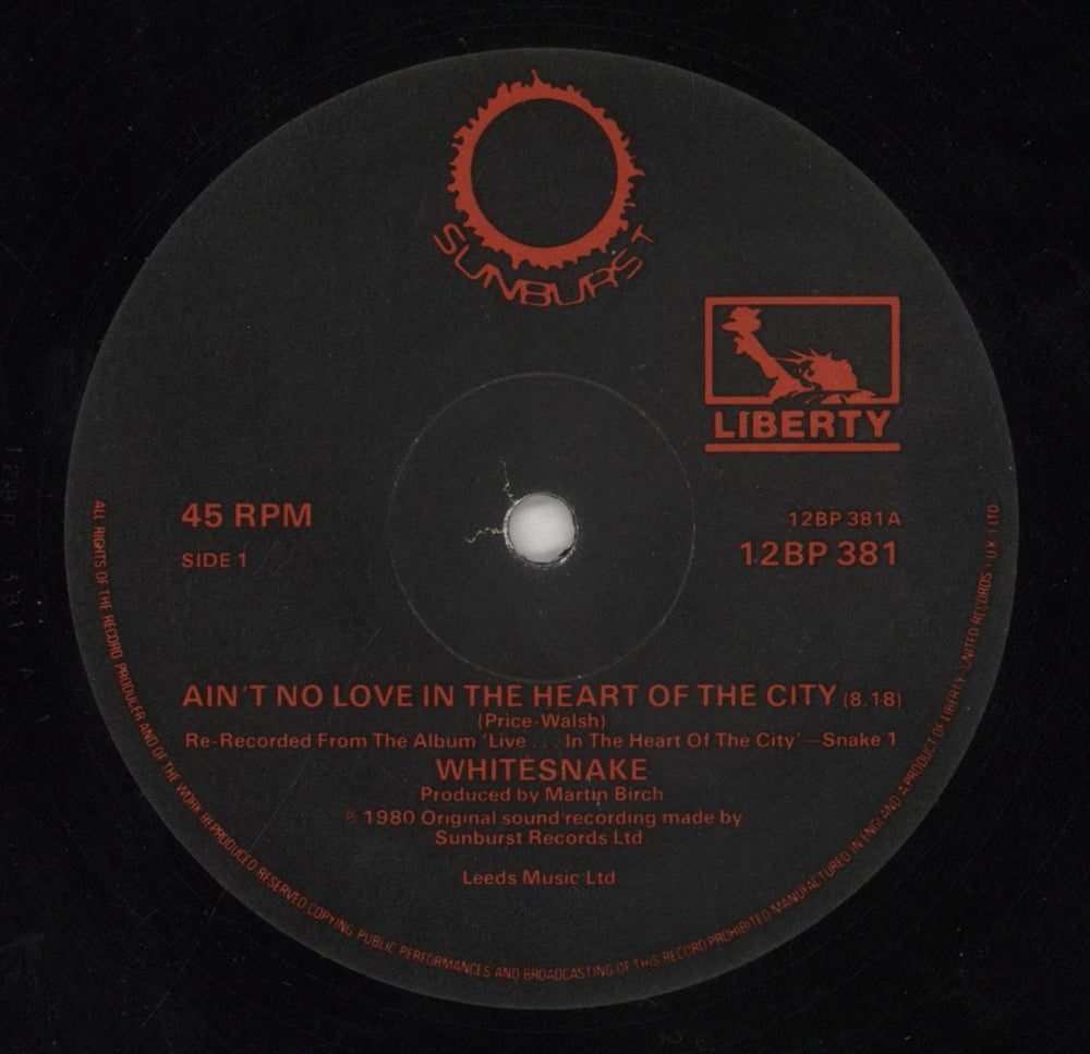 Whitesnake Ain't No Love In The Heart Of The City UK 12" vinyl single (12 inch record / Maxi-single) WHI12AI01702