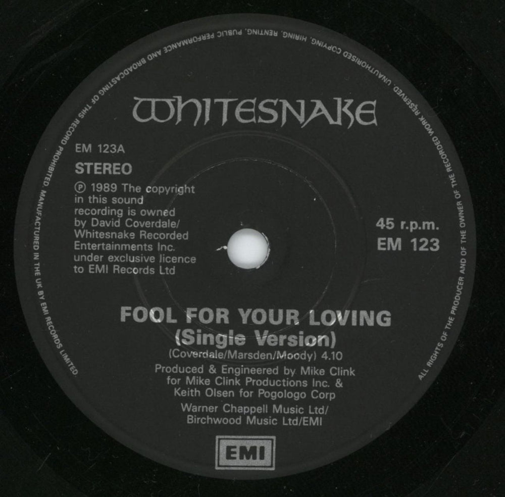Whitesnake Fool For Your Loving UK 7" vinyl single (7 inch record / 45) WHI07FO32325