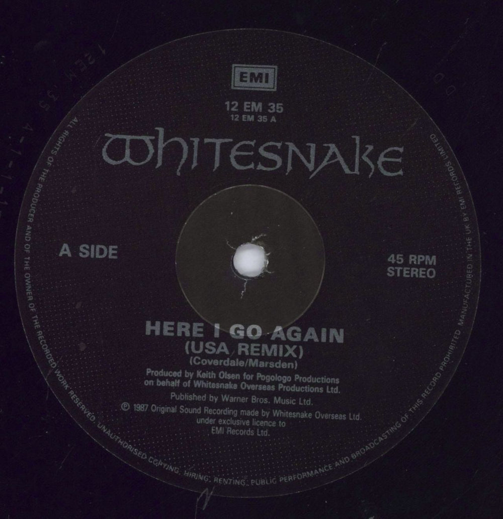 Whitesnake Here I Go Again - USA Single Remix UK 12" vinyl single (12 inch record / Maxi-single) WHI12HE830992