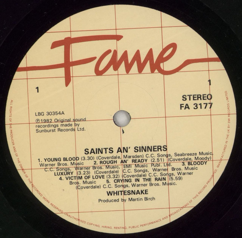Whitesnake Saints & Sinners UK vinyl LP album (LP record) WHILPSA868875