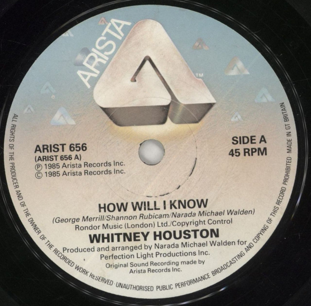 Whitney Houston How Will I Know - paper label UK 7" vinyl single (7 inch record / 45) HOU07HO45168