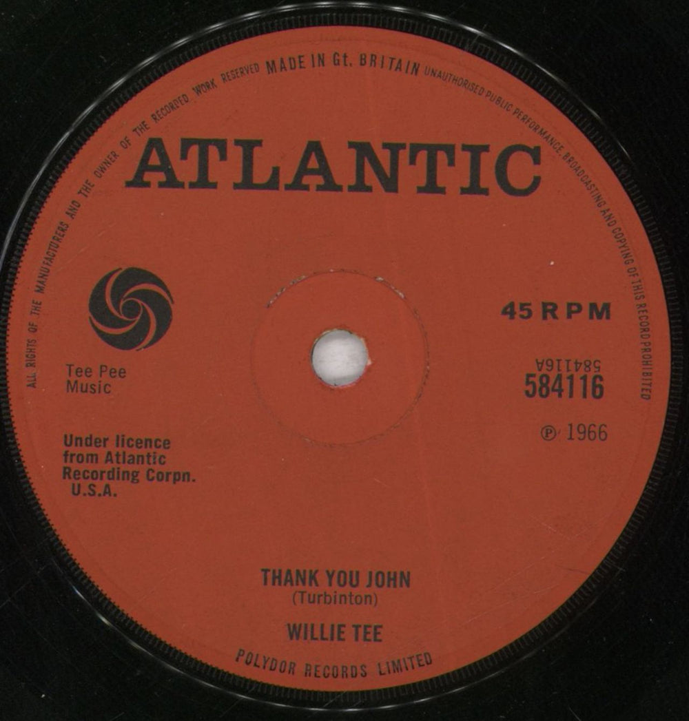 Willie Tee Thank You John - 1st - Solid UK 7" vinyl single (7 inch record / 45) 584116