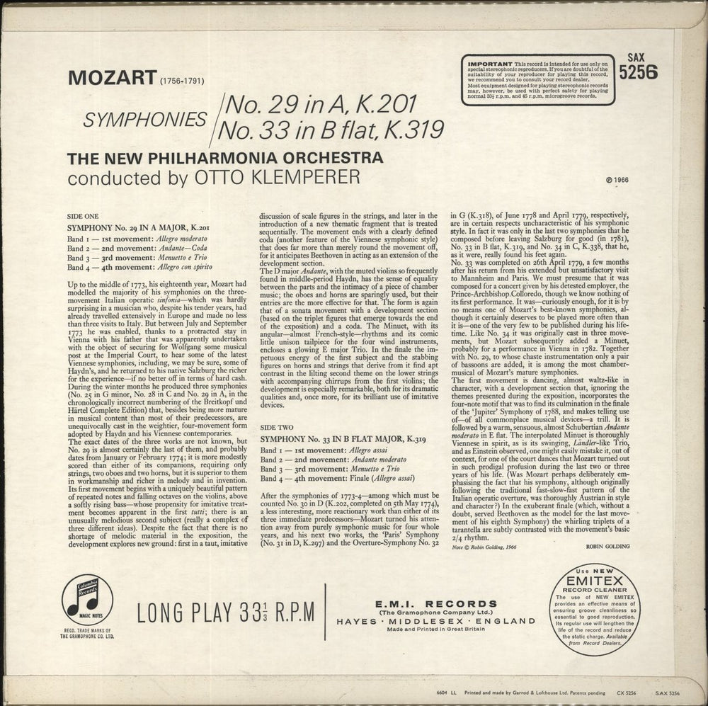 Wolfgang Amadeus Mozart Mozart Symphonies UK vinyl LP album (LP record)