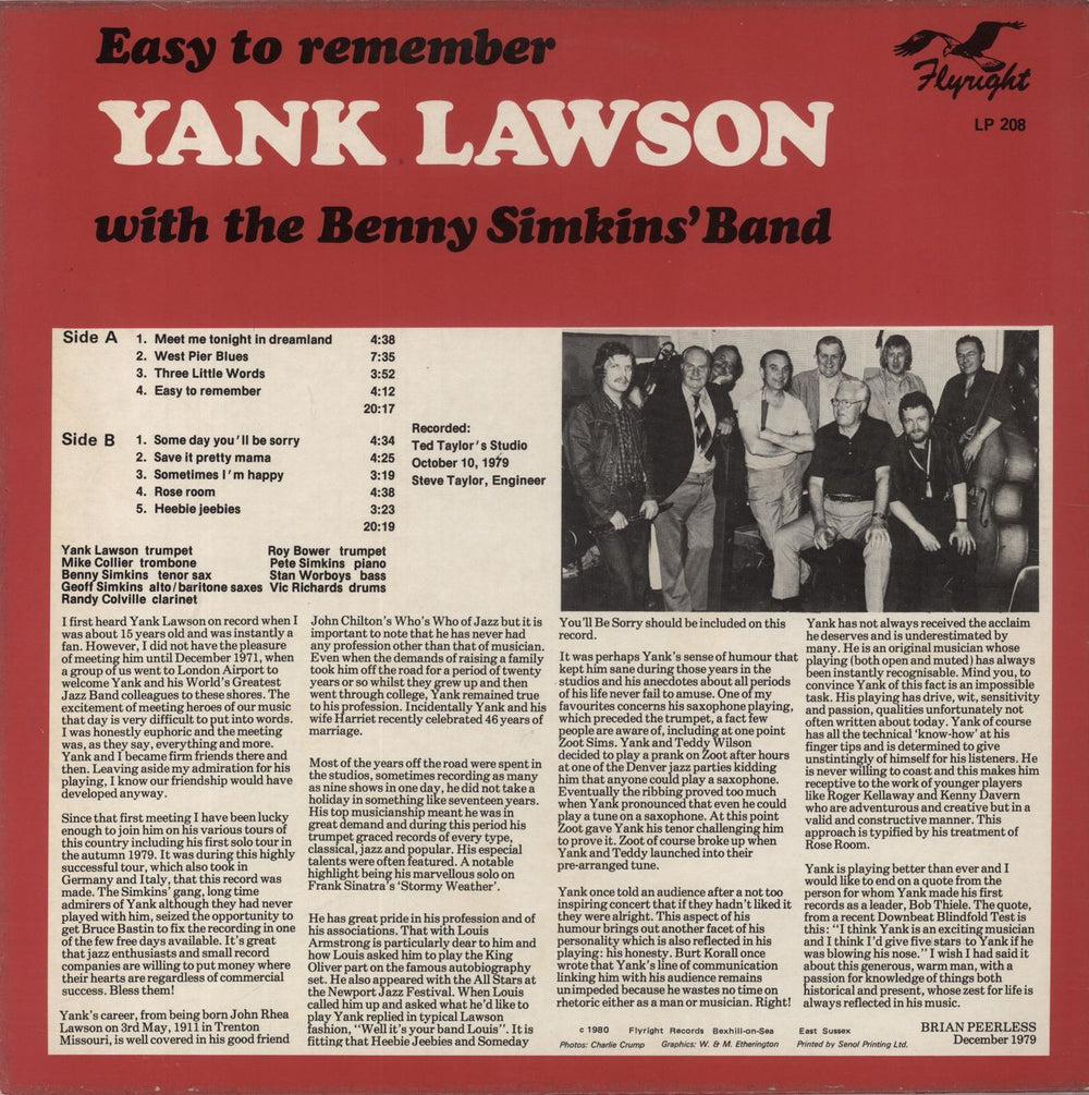 Yank Lawson Easy To Remember UK vinyl LP album (LP record)