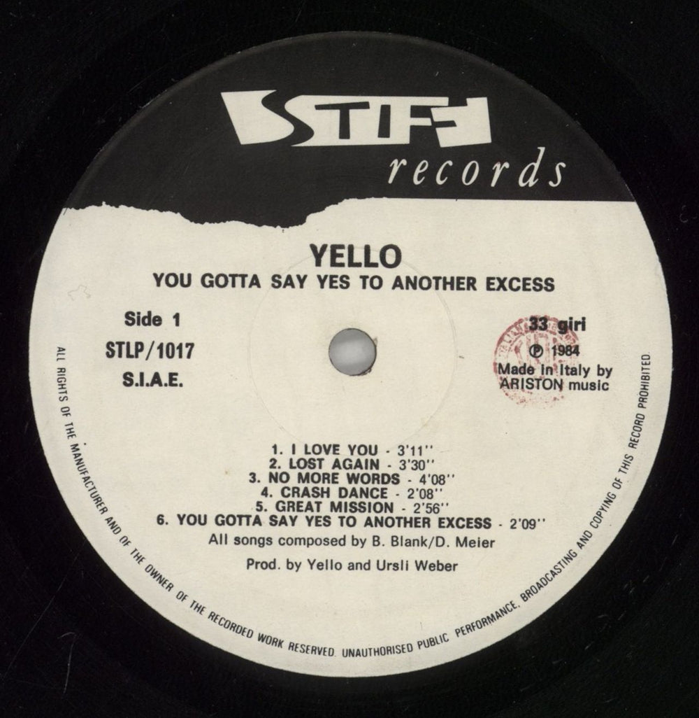 Yello You Gotta Say Yes To Another Excess Italian vinyl LP album (LP record) YELLPYO522362