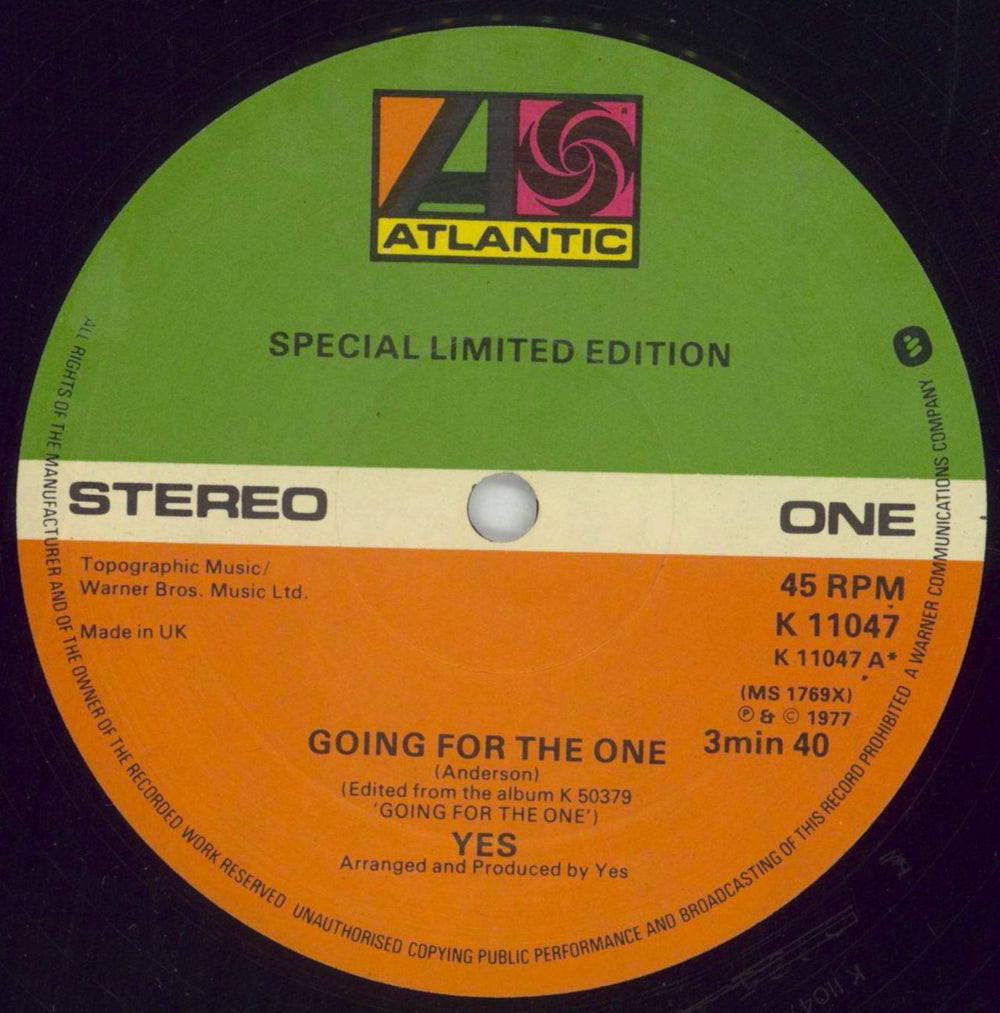 Yes Going For The One UK 12" vinyl single (12 inch record / Maxi-single) YES12GO86656