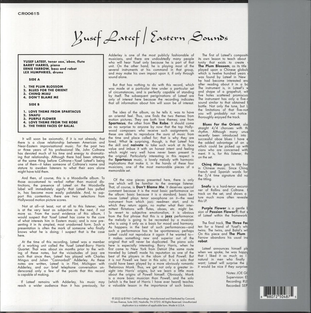 Yusef Lateef Eastern Sounds: Original Jazz Classics - 180gm US vinyl LP album (LP record) 888072504875