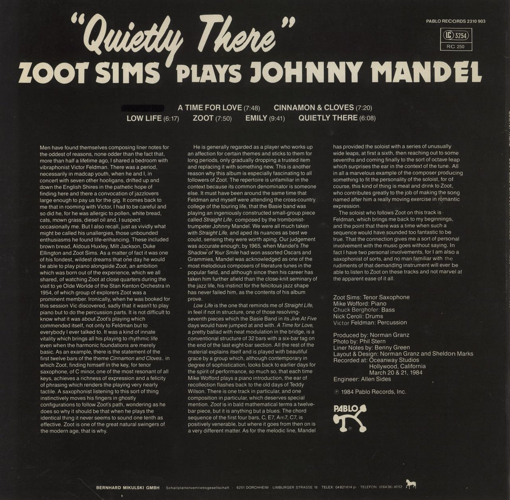 Zoot Sims Quietly There German vinyl LP album (LP record)