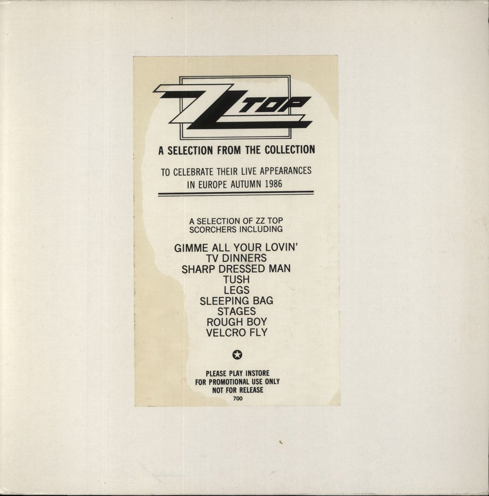 ZZ Top A Selection From The Collection UK Promo vinyl LP album (LP record) ZZTOP1