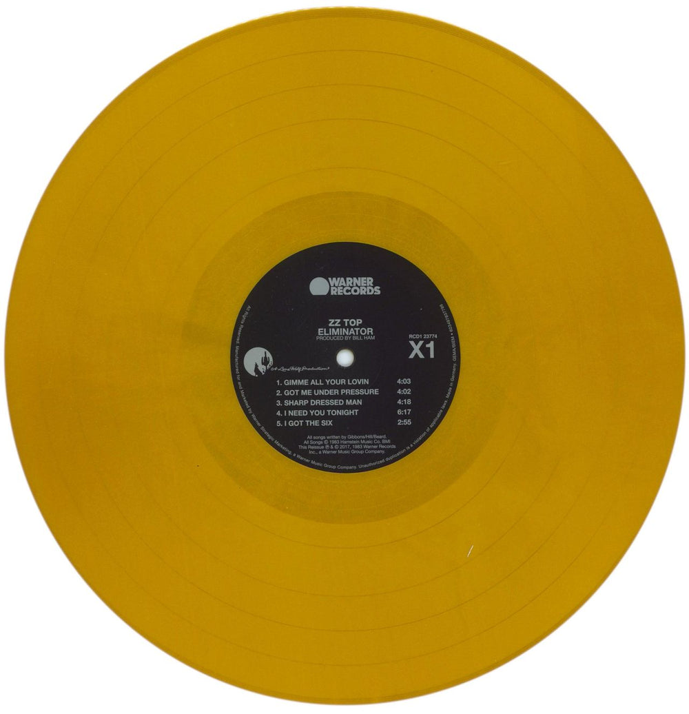 ZZ Top Eliminator - Gold Vinyl 40th Anniversary UK vinyl LP album (LP record) ZZTLPEL865969