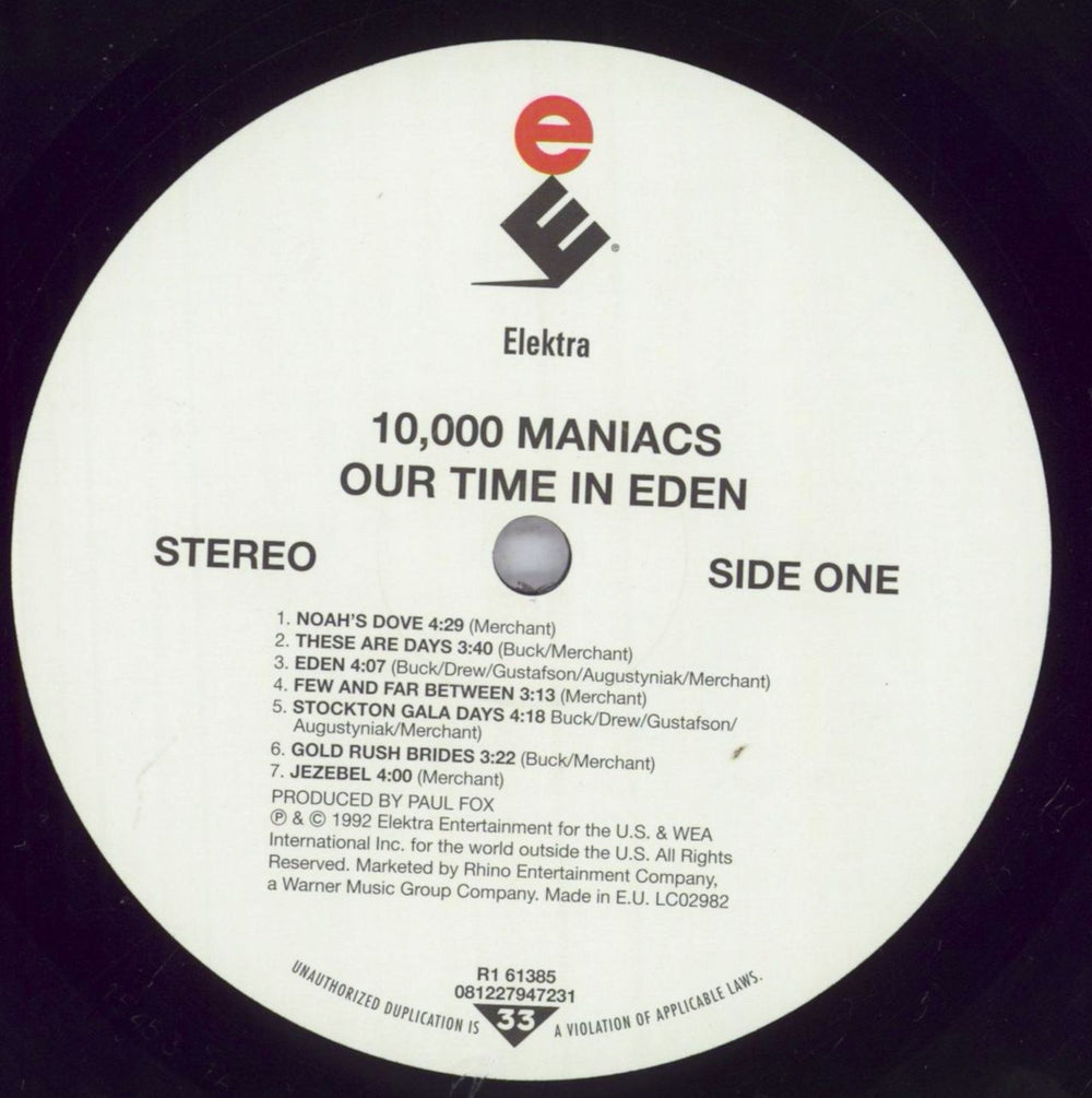 10,000 Maniacs Our Time In Eden - 180 Gram Vinyl US vinyl LP album (LP record) 100LPOU831670