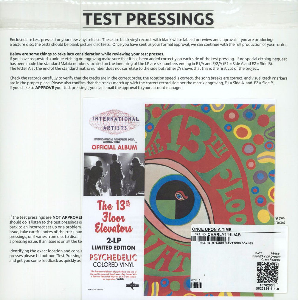 13th Floor Elevators The Psychedelic Sounds Of The 13th Floor Elevators - Test Pressing - Black Vinyl Czech Promo vinyl LP album (LP record) 5060767440018