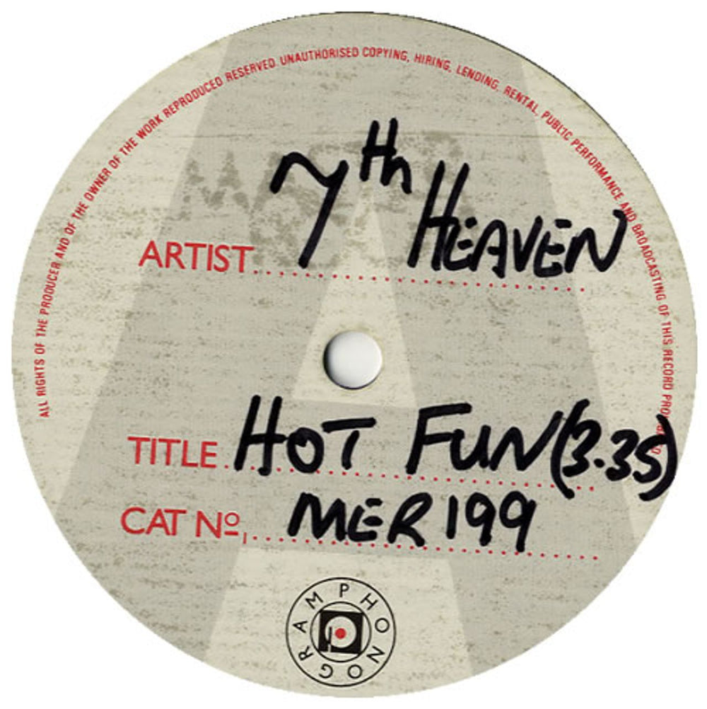 7th Heaven Hot Fun UK acetate 7" ACETATE