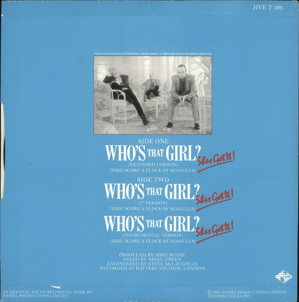 A Flock Of Seagulls Who's That Girl - Blue sleeve UK 12" vinyl single (12 inch record / Maxi-single)