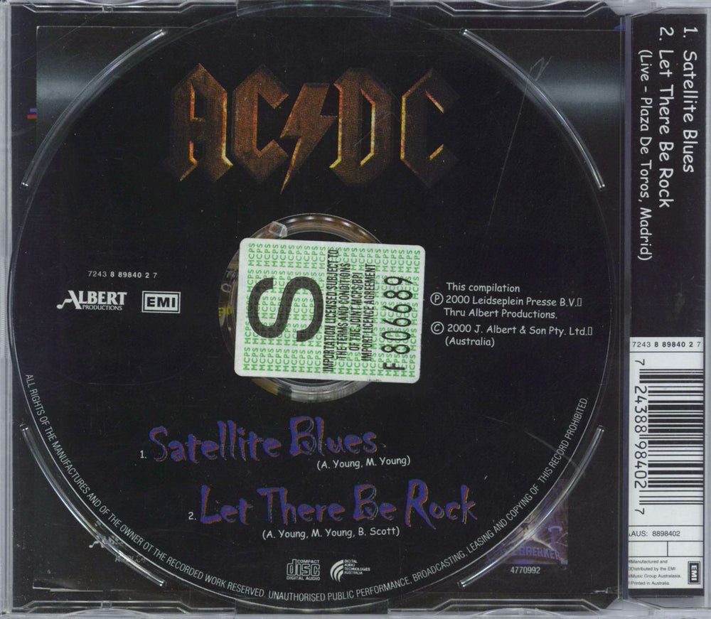 AC/DC Satellite Blues Australian CD single (CD5 / 5") 724388984027