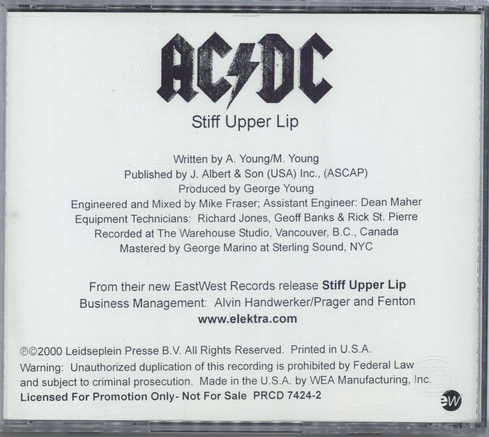 AC/DC Stiff Upper Lip US Promo CD single (CD5 / 5")