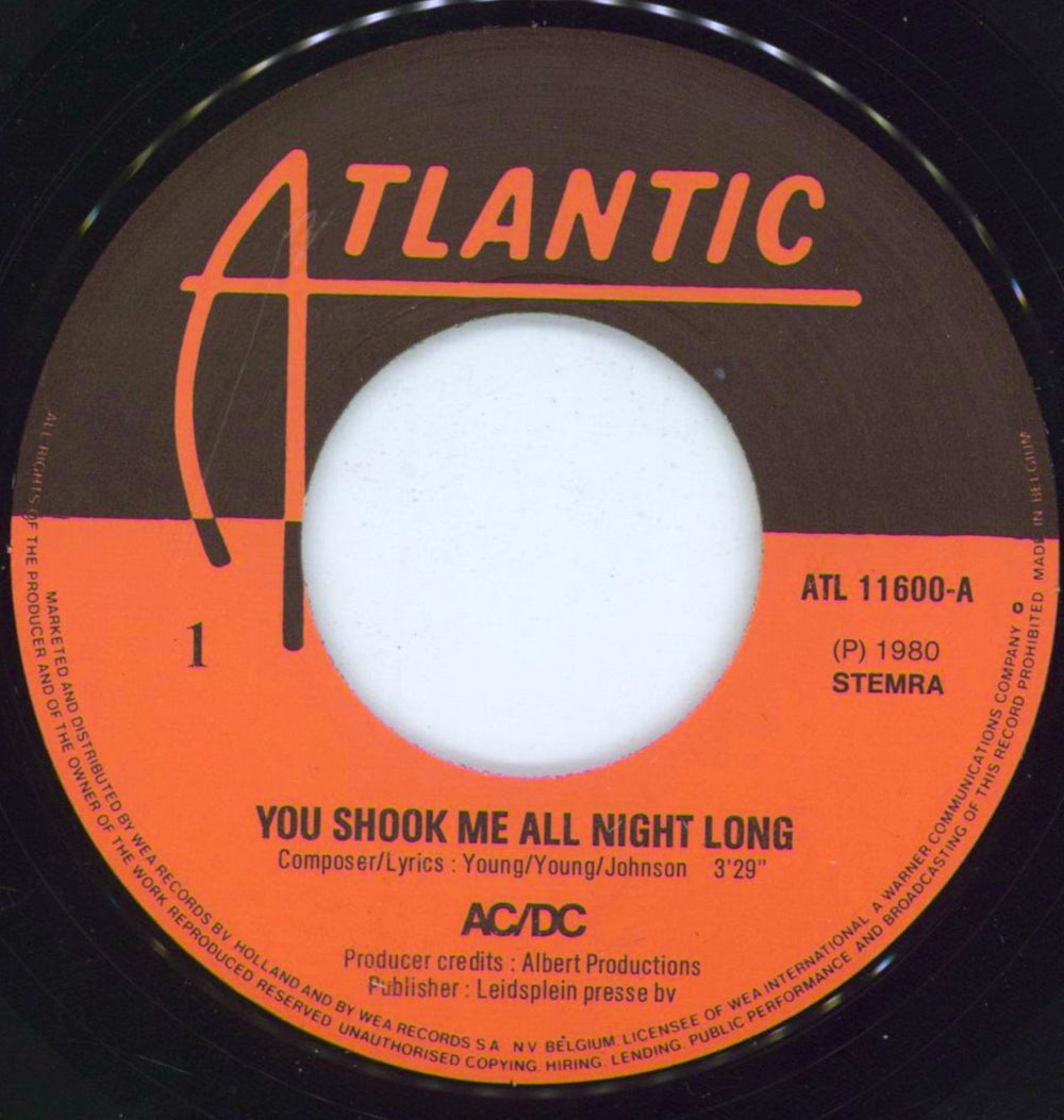 AC/DC You Shook Me All Night Long Dutch 7" vinyl single (7 inch record / 45) ACD07YO807651