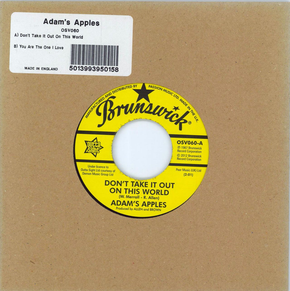 Adam's Apples Don't Take It Out On This World UK 7" vinyl single (7 inch record / 45) OSV060