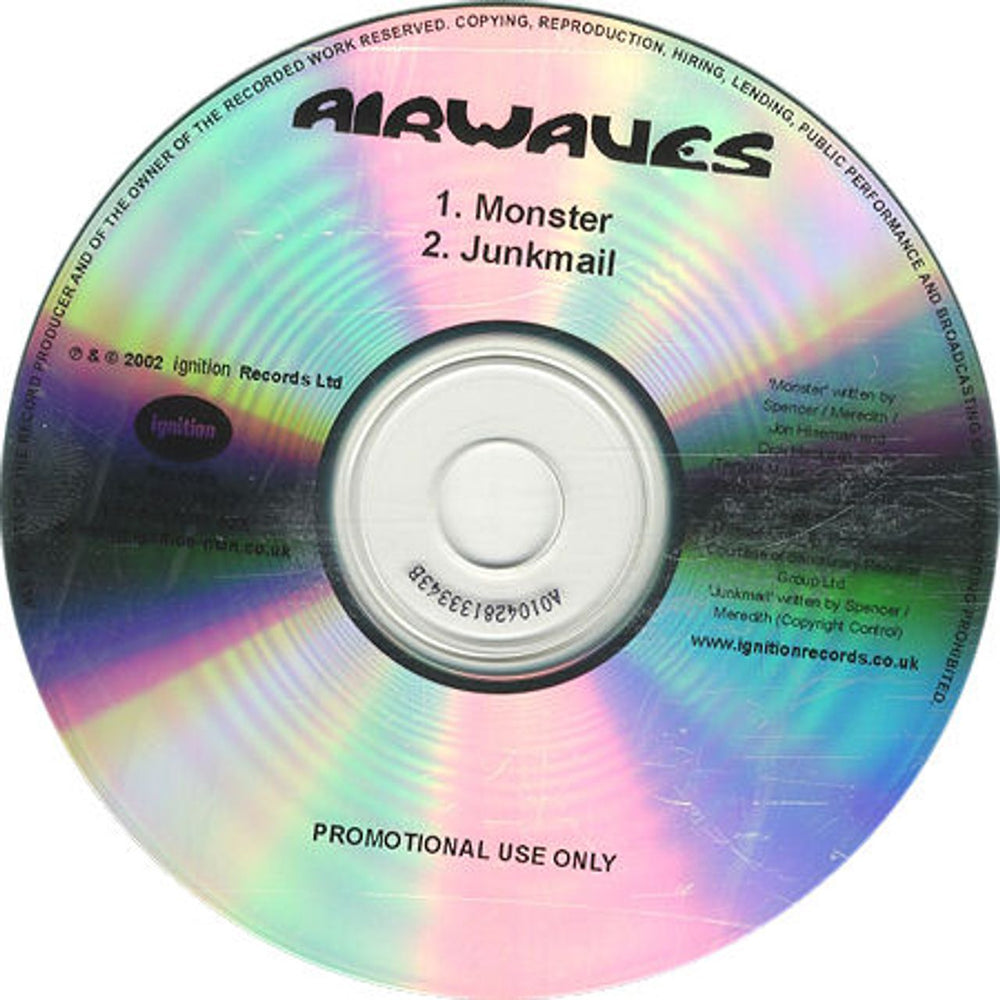 Airwaves Monster UK Promo CD-R acetate CDR ACETATE