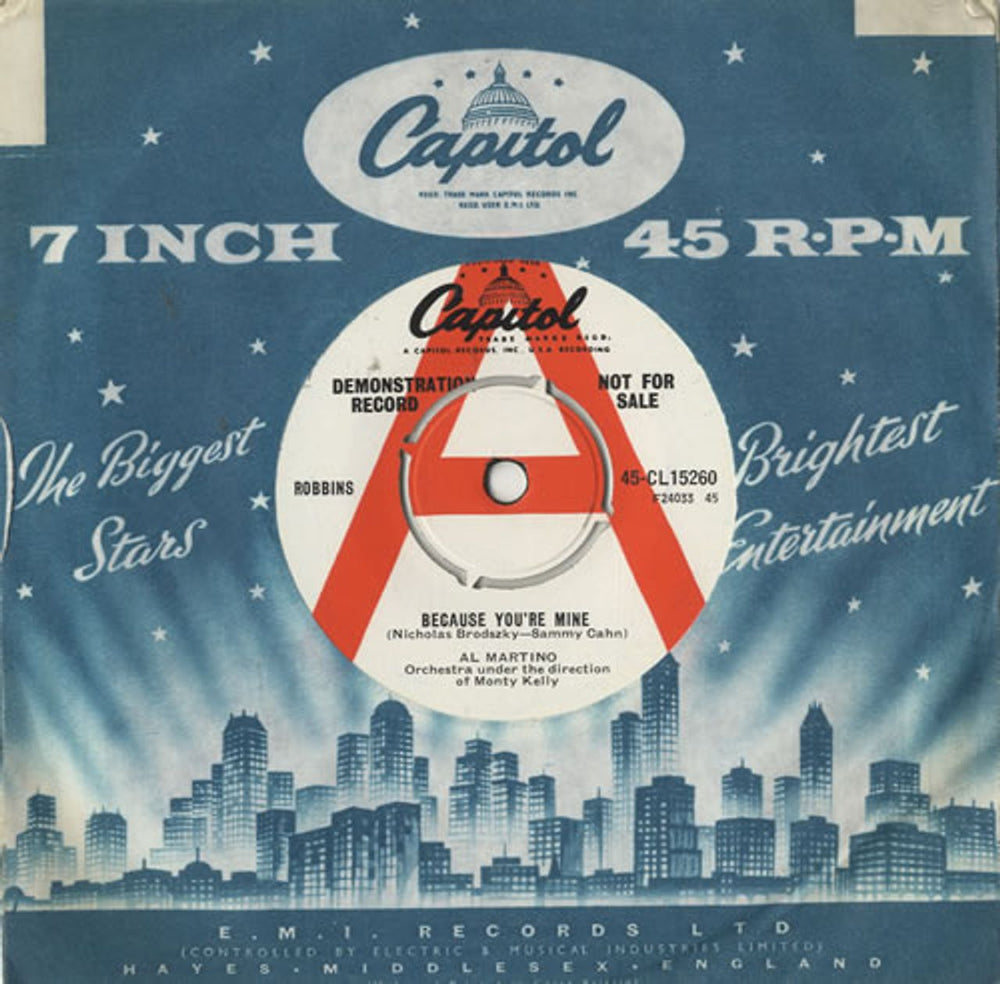 Al Martino Because You're Mine UK Promo 7" vinyl single (7 inch record / 45) 45-CL15260