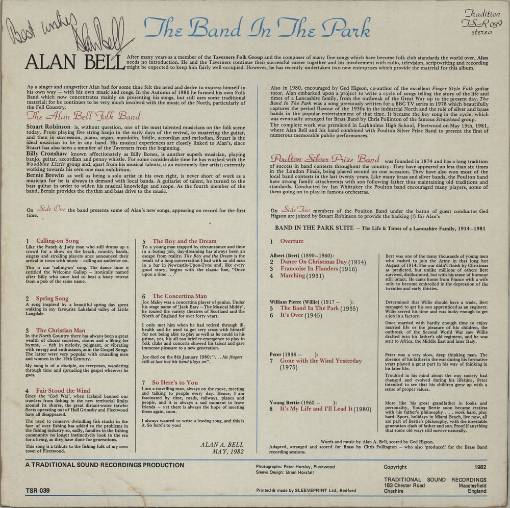 Alan Bell The Band In The Park UK vinyl LP album (LP record) O3ALPTH679544