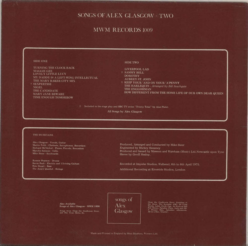 Alex Glasgow Songs Of Alex Glasgow - Two UK vinyl LP album (LP record)